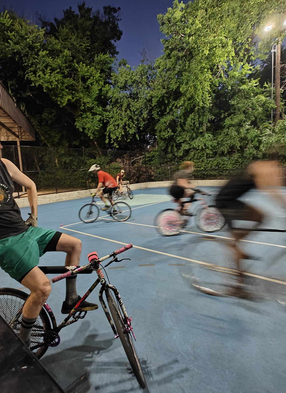 Dynamic shot of a bicycle polo match in Austin, showcasing the city’s vibrant and unique community activities